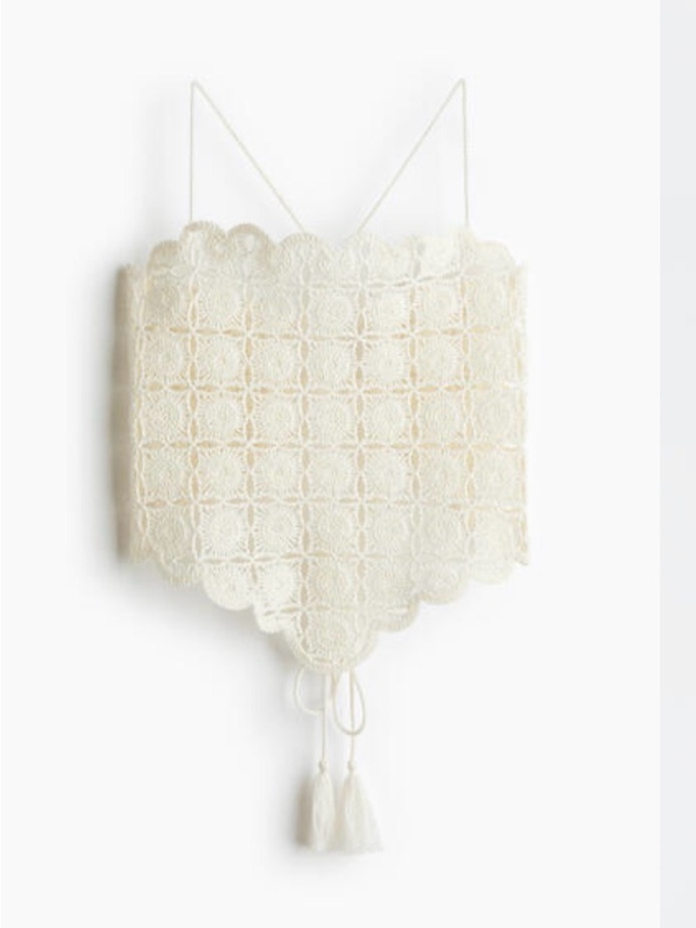 H&M Cream Lace Crochet Scallop Tank Top with Tassels